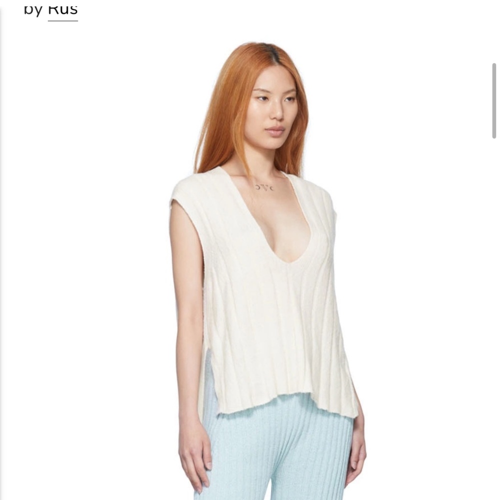 Rus Sleeveless V-Neck Knit Tank Top in Cream
